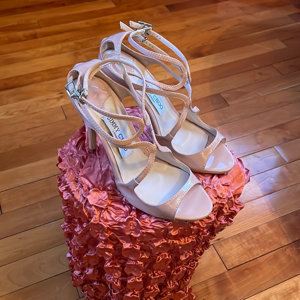 JIMMY CHOO ~ Lang Patent Leather Strappy Sandals - Size 37